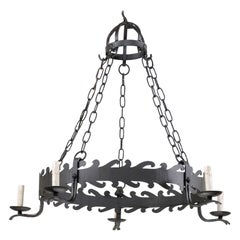 French Vintage Five-Light Iron Ring Chandelier