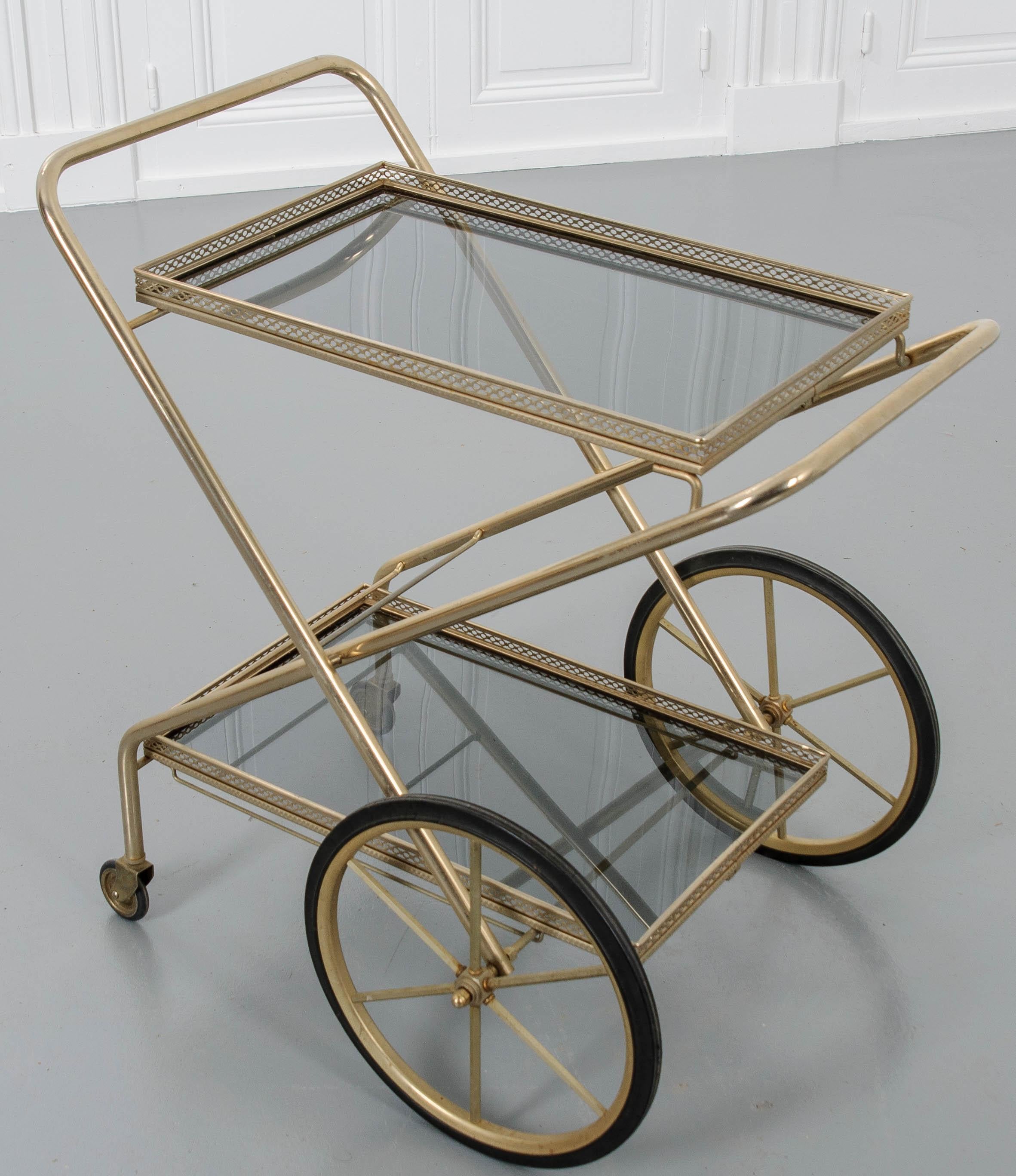 French Vintage Folding Brass Bar Cart 6