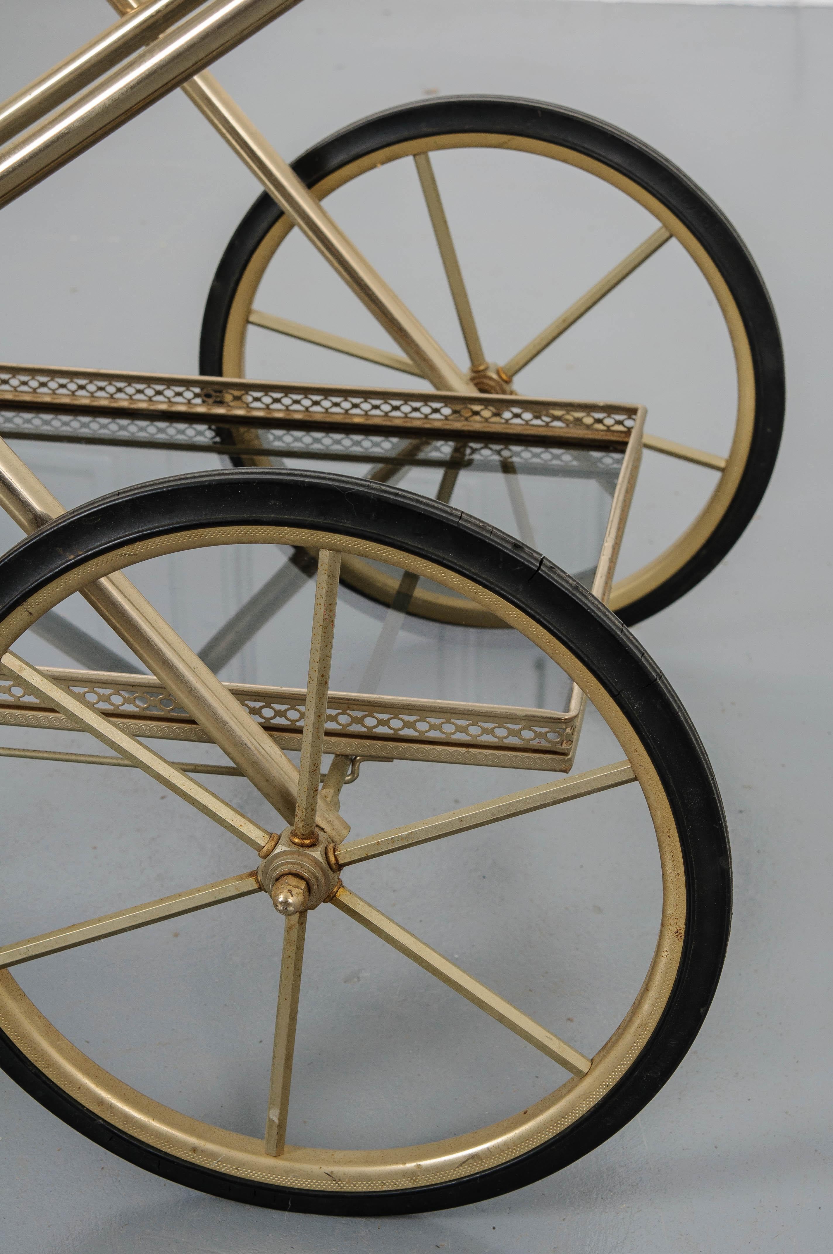 French Vintage Folding Brass Bar Cart 7