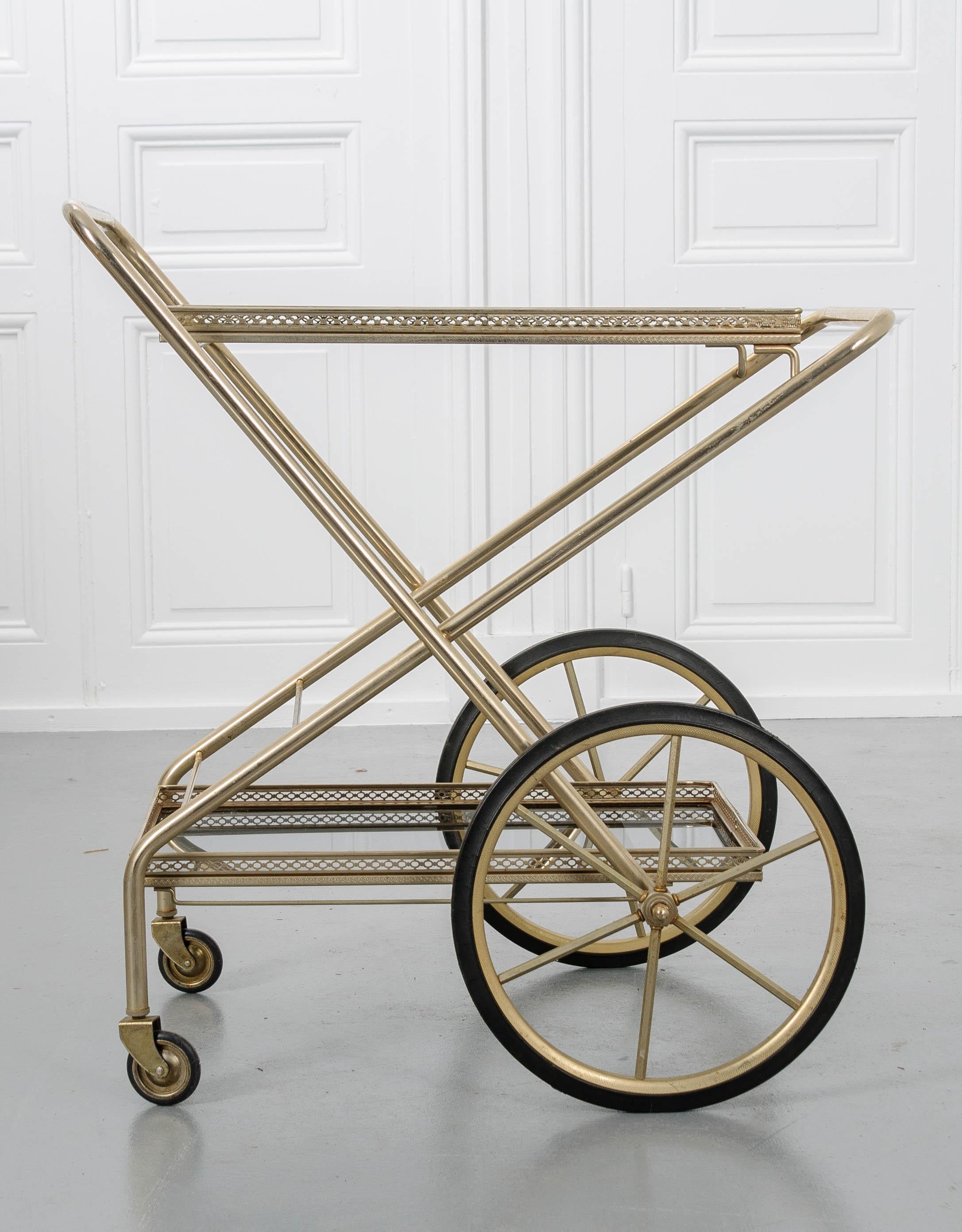 French Vintage Folding Brass Bar Cart 9