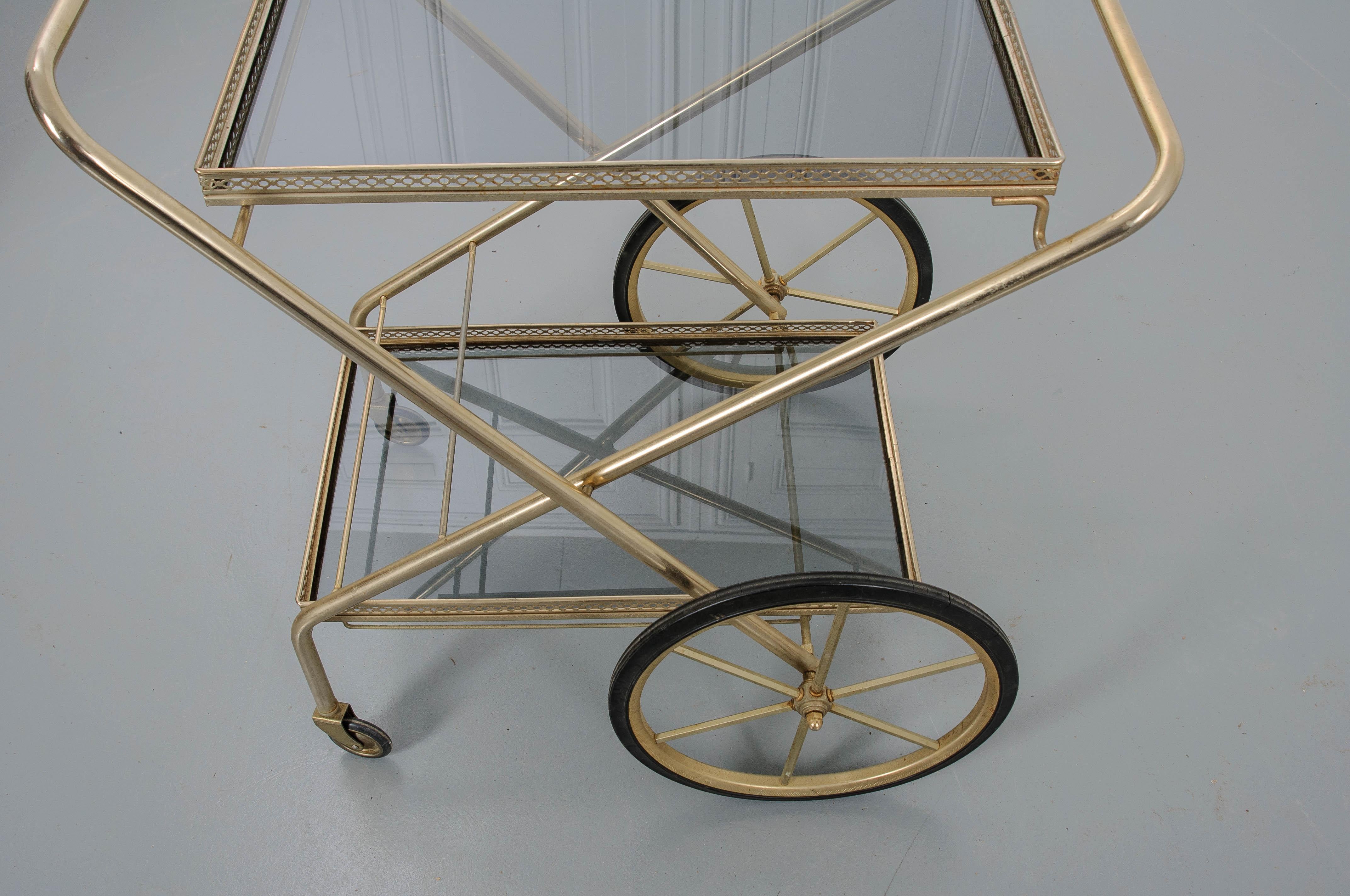 French Vintage Folding Brass Bar Cart 10
