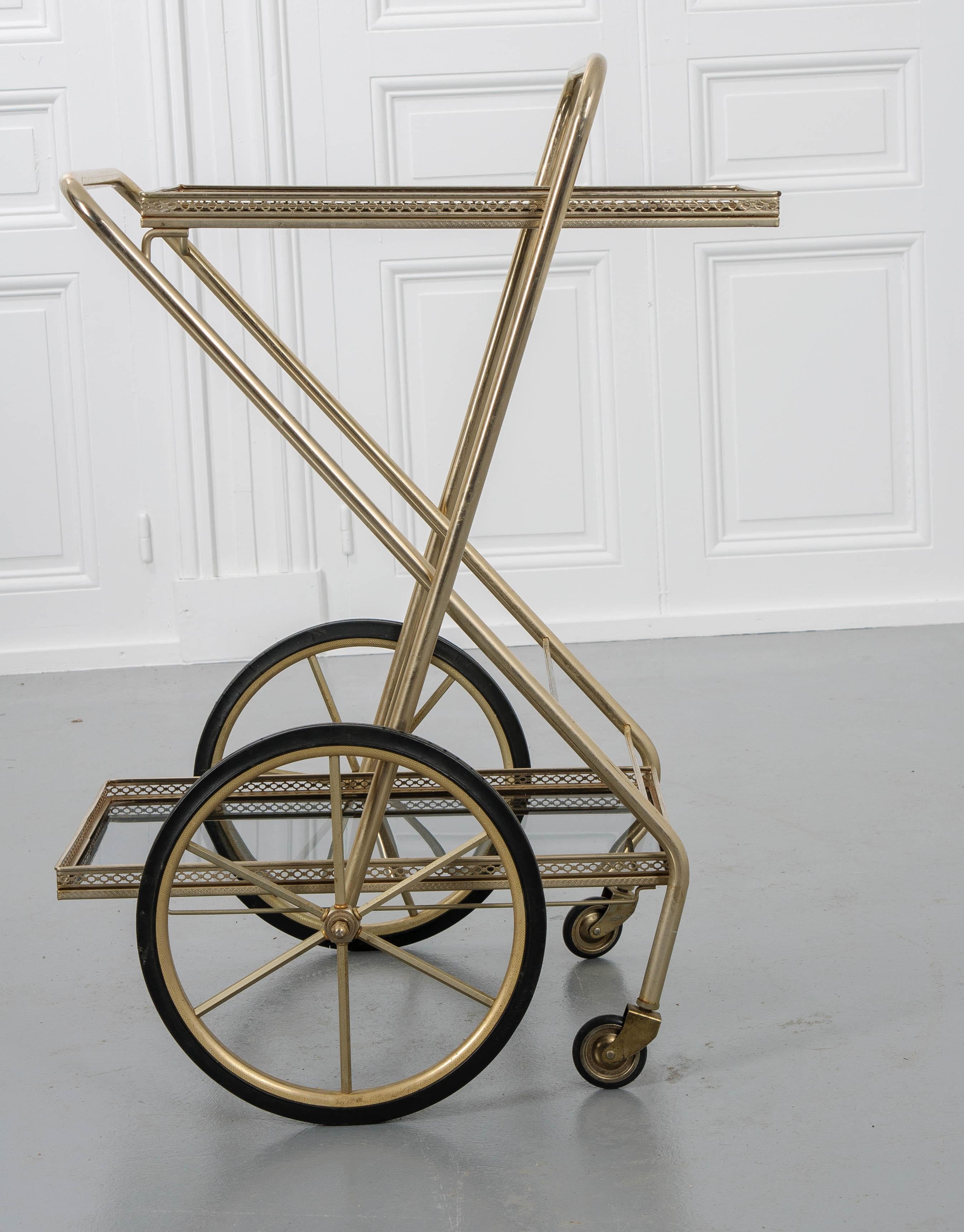 20th Century French Vintage Folding Brass Bar Cart