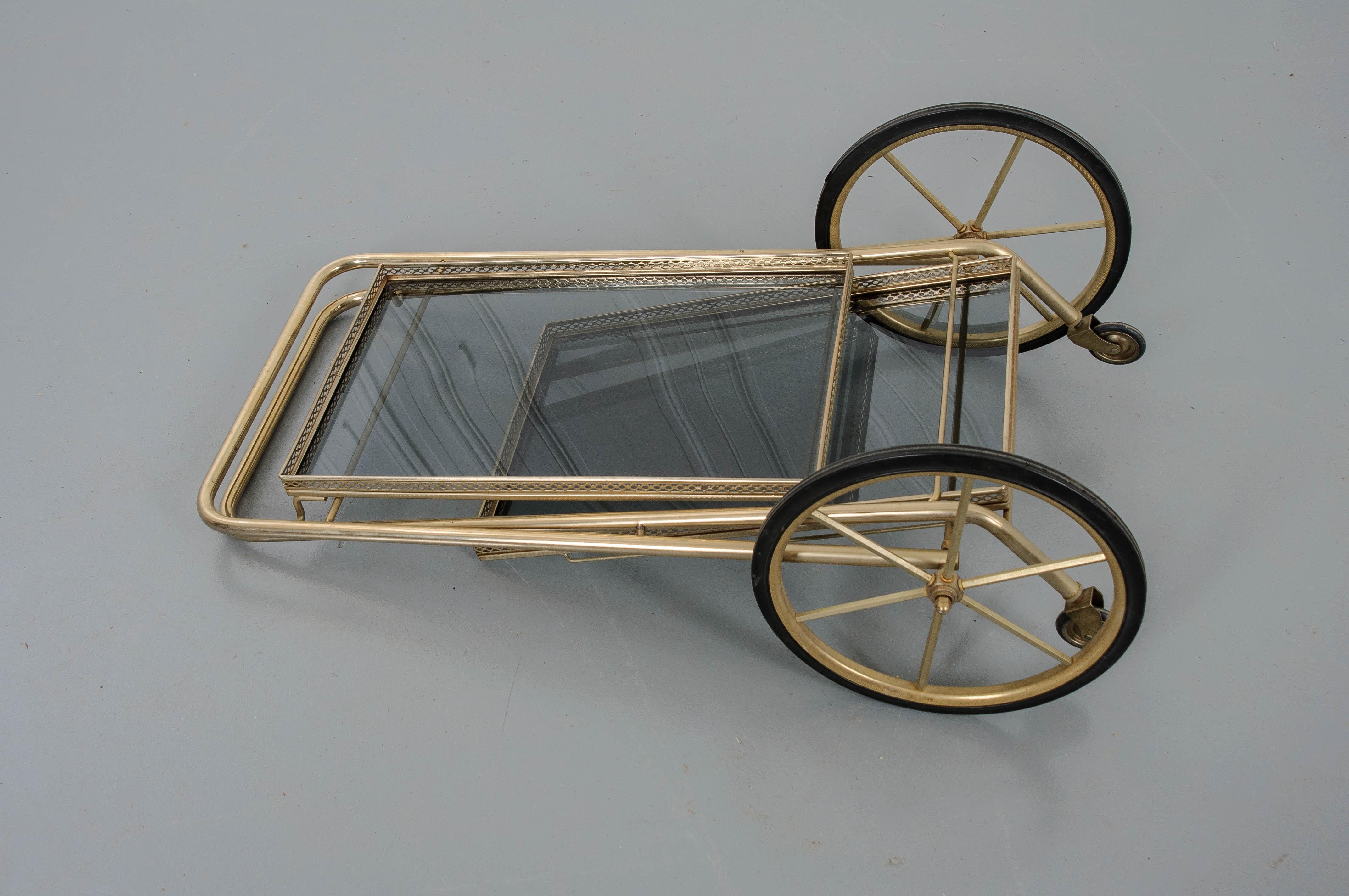 French Vintage Folding Brass Bar Cart 1