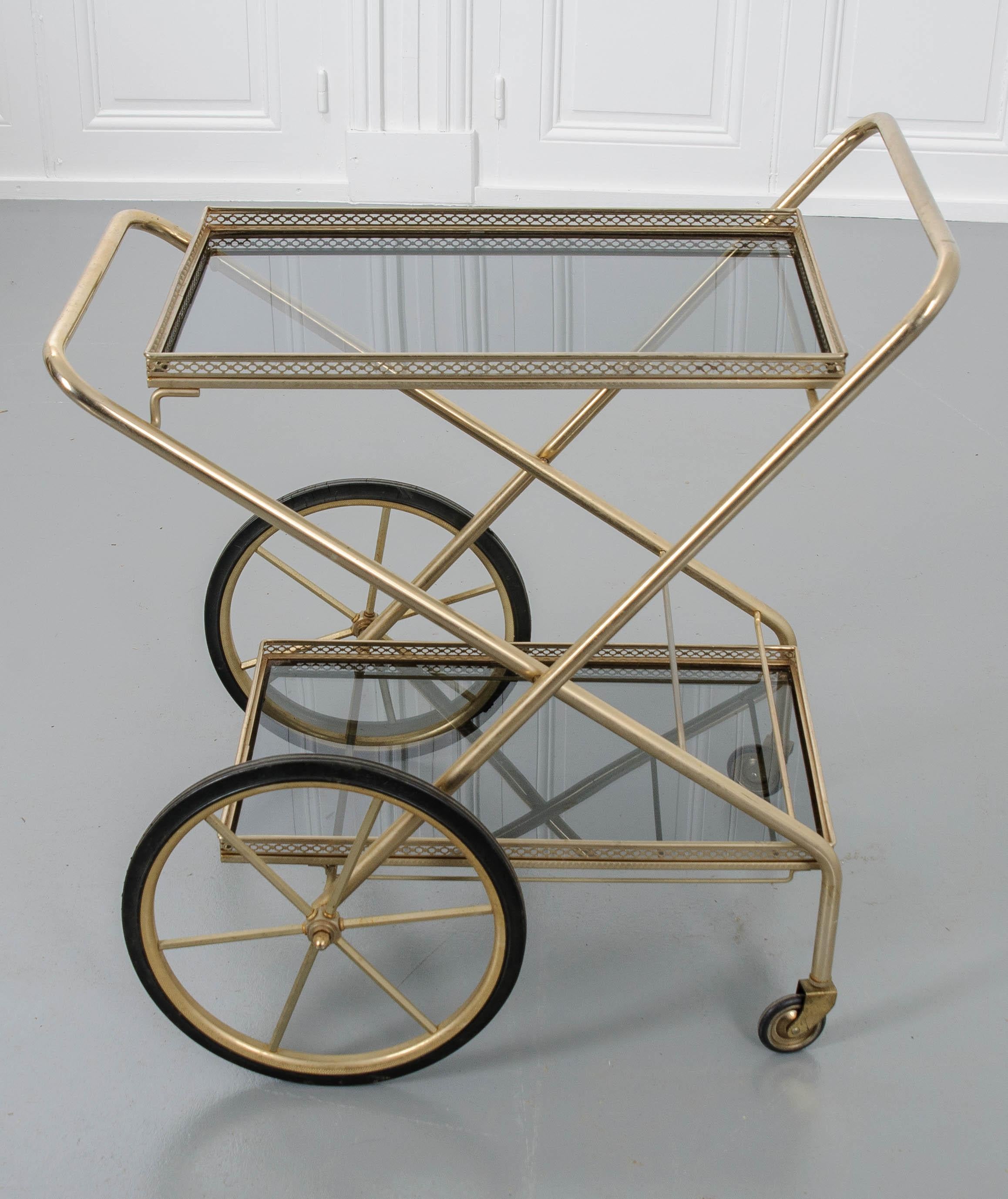 French Vintage Folding Brass Bar Cart 2