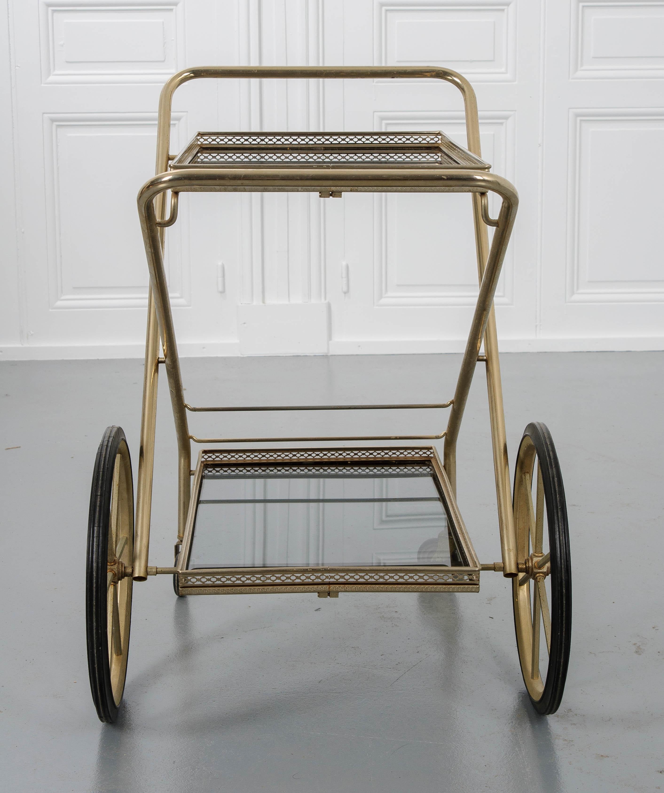 French Vintage Folding Brass Bar Cart 4
