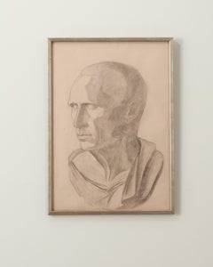 French Vintage Framed Charcoal Bust Sketch