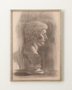 French Vintage Framed Charcoal Bust Sketch