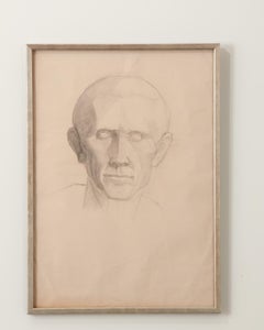 French Vintage Framed Charcoal Bust Sketch