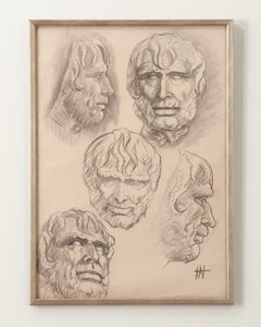 French, Vintage Framed Charcoal Bust Sketch