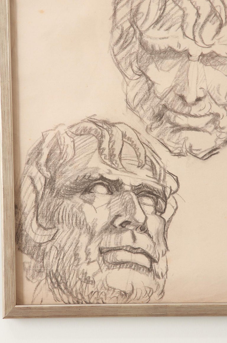 French, Vintage Framed Charcoal Bust Sketch For Sale at 1stDibs