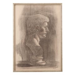 French Vintage Framed Charcoal Bust Sketch