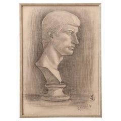 French Vintage Framed Charcoal Bust Sketch