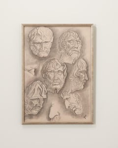 Gerahmte Vintage-Sketch aus Holzkohle im Vintage-Stil