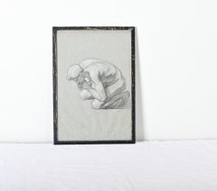 Französisch Vintage Gerahmte Kohle Studie eines jungen Mannes