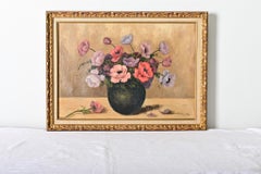 Nature morte florale encadrée vintage français