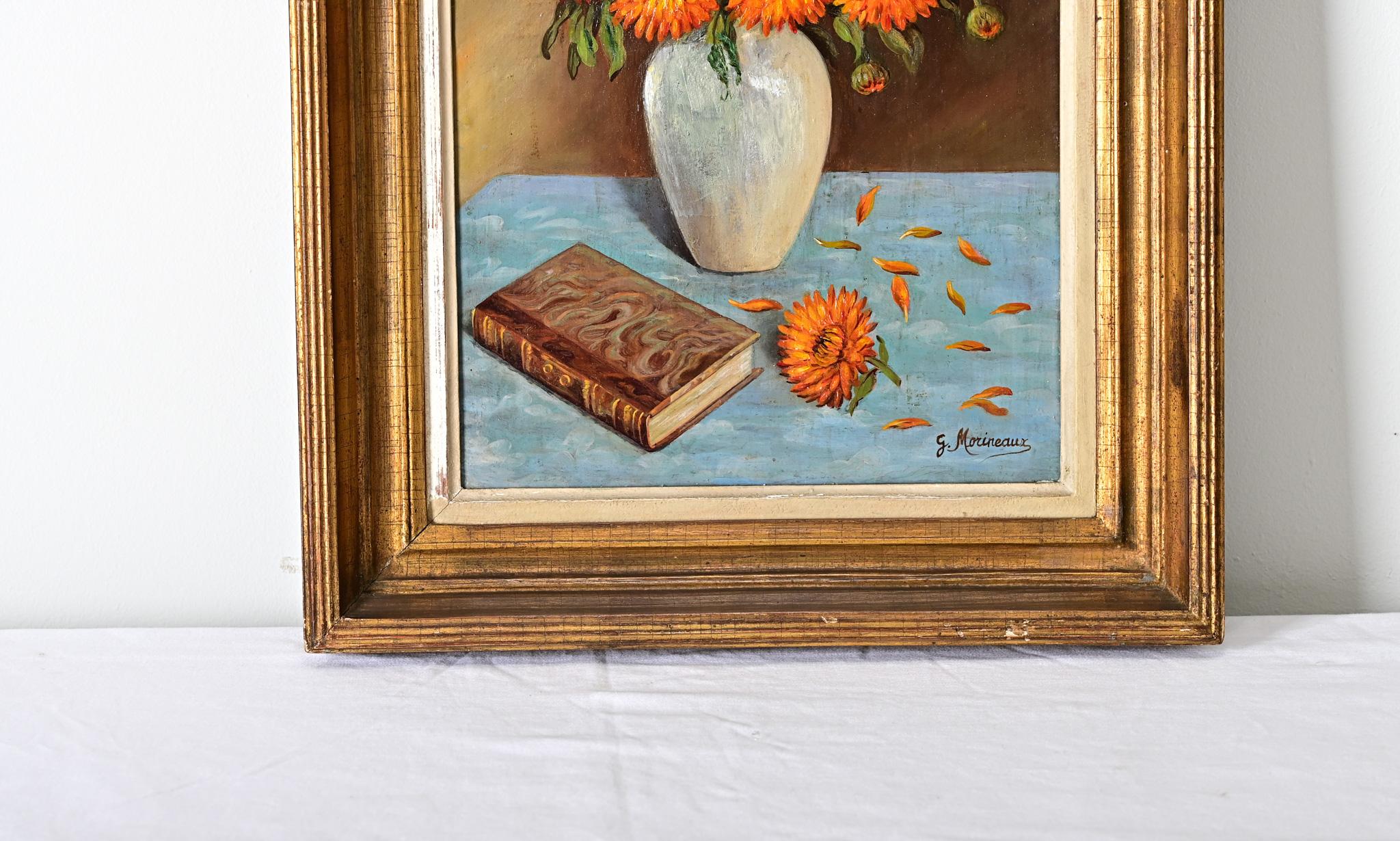 Französisch Vintage gerahmt Blumenstillleben (Geölt) im Angebot