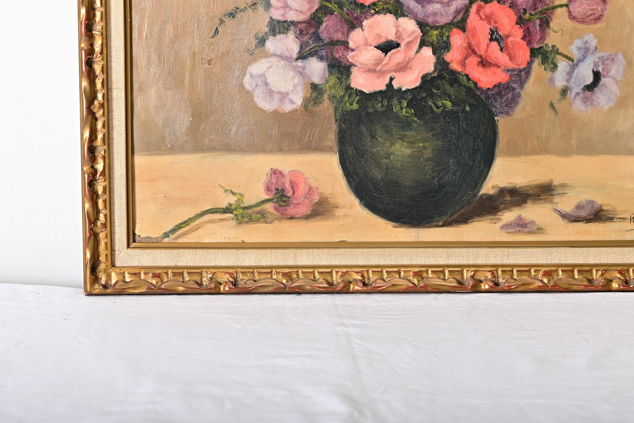 Französisch Vintage gerahmt Blumenstillleben (Geschnitzt) im Angebot