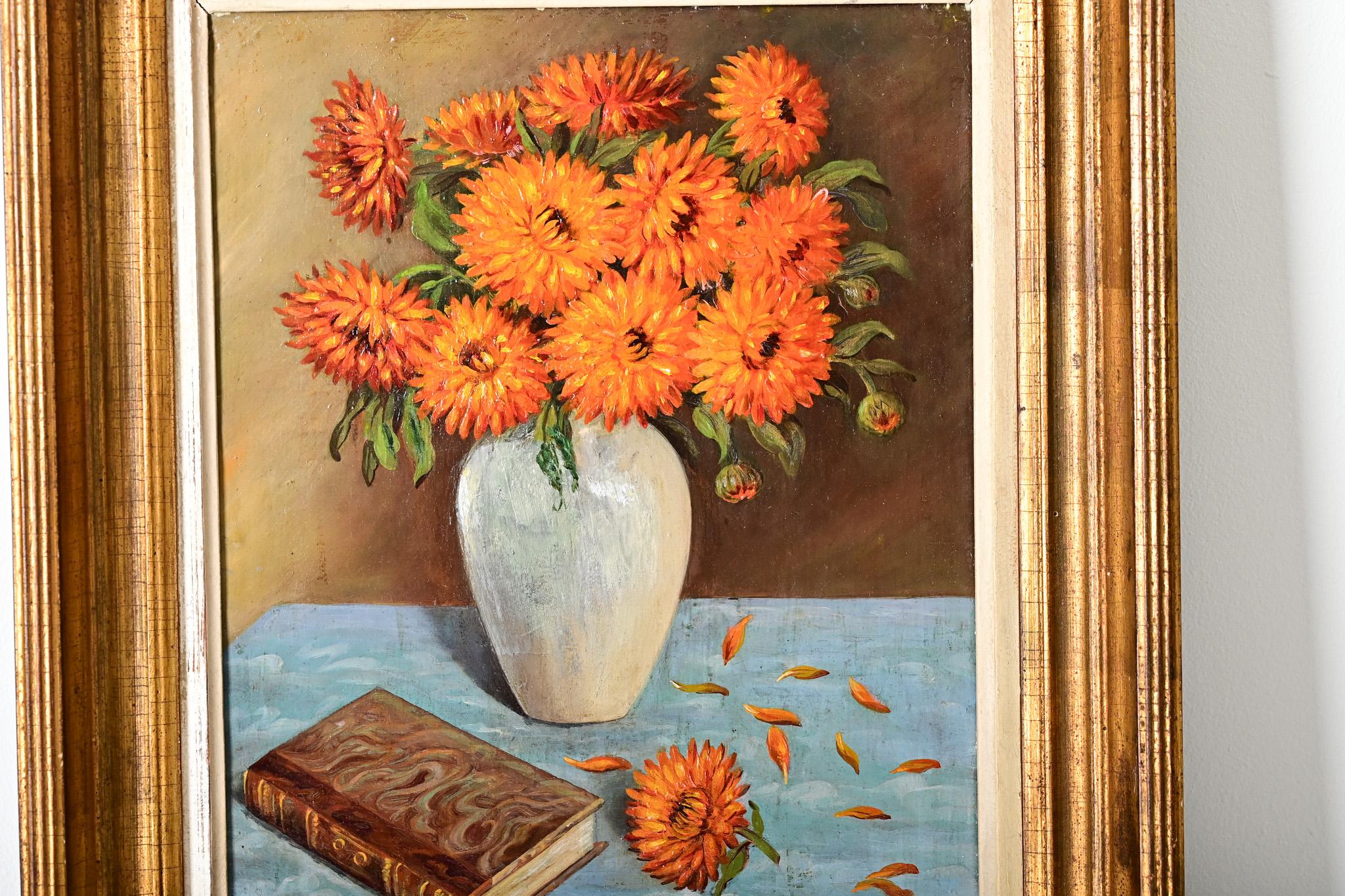 Französisch Vintage gerahmt Blumenstillleben im Zustand „Gut“ im Angebot in Baton Rouge, LA