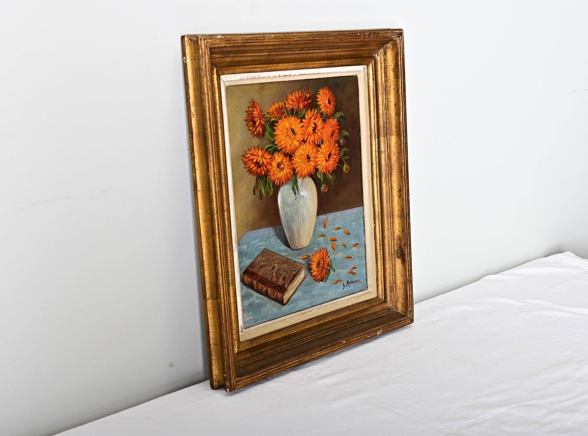 Französisch Vintage gerahmt Blumenstillleben (Gold) im Angebot