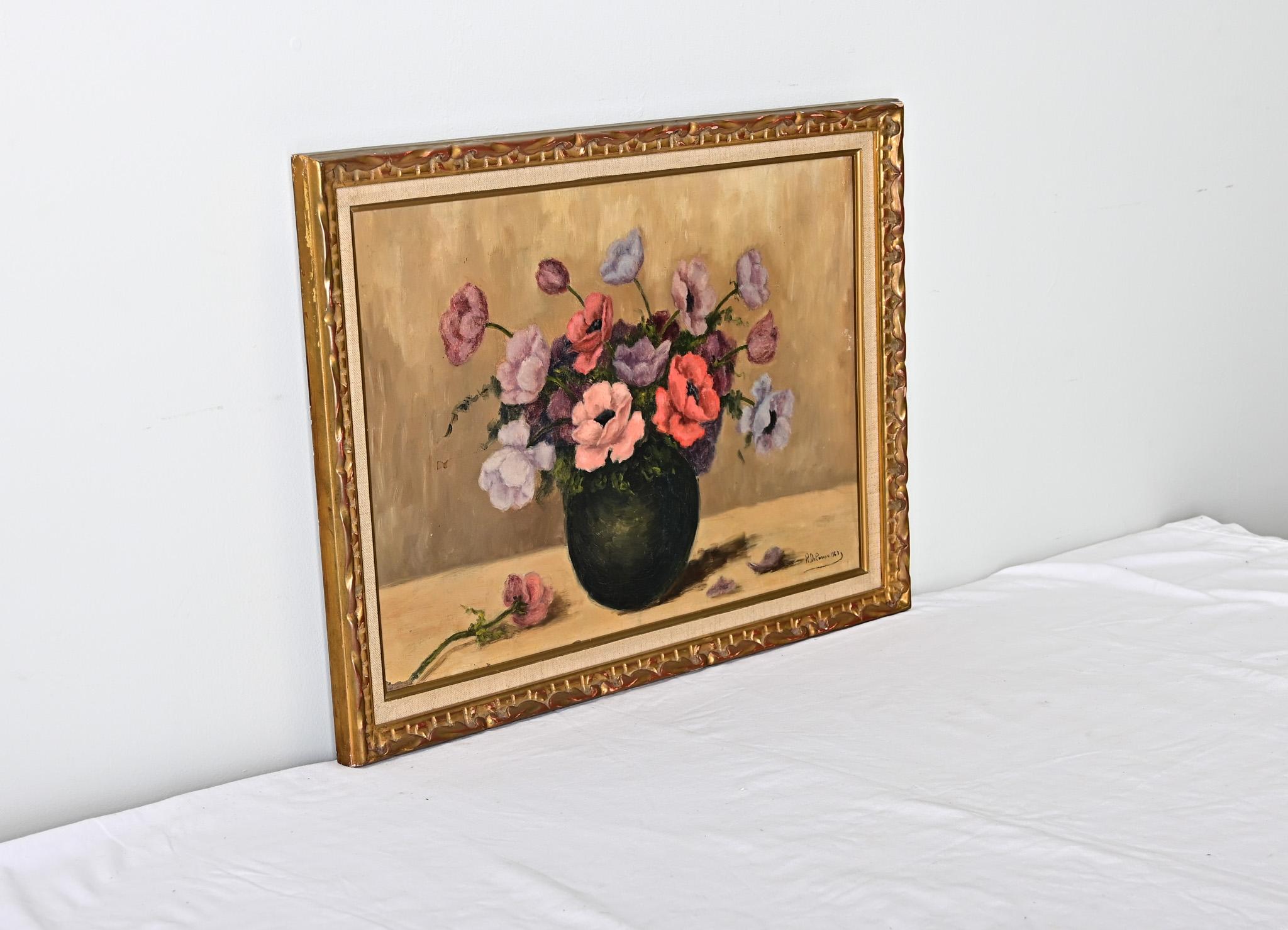 Französisch Vintage gerahmt Blumenstillleben im Angebot 1