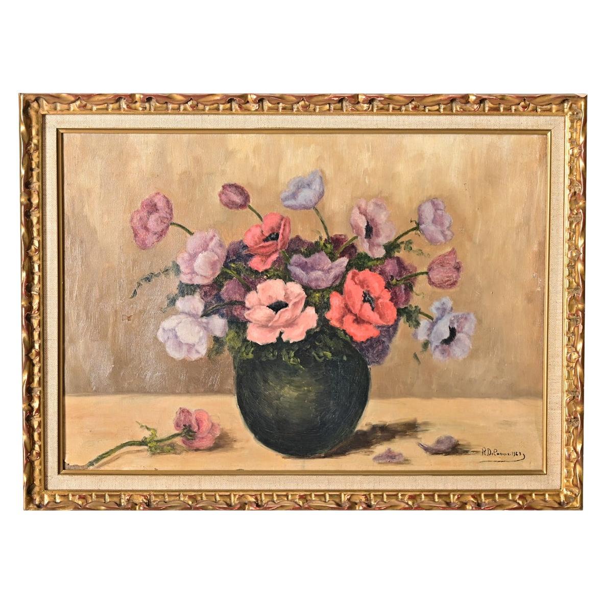 Französisch Vintage gerahmt Blumenstillleben im Angebot