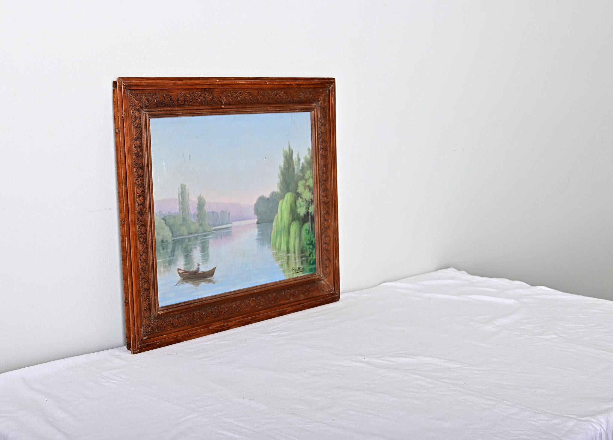 French Vintage Gerahmte Landschaft im Angebot 2