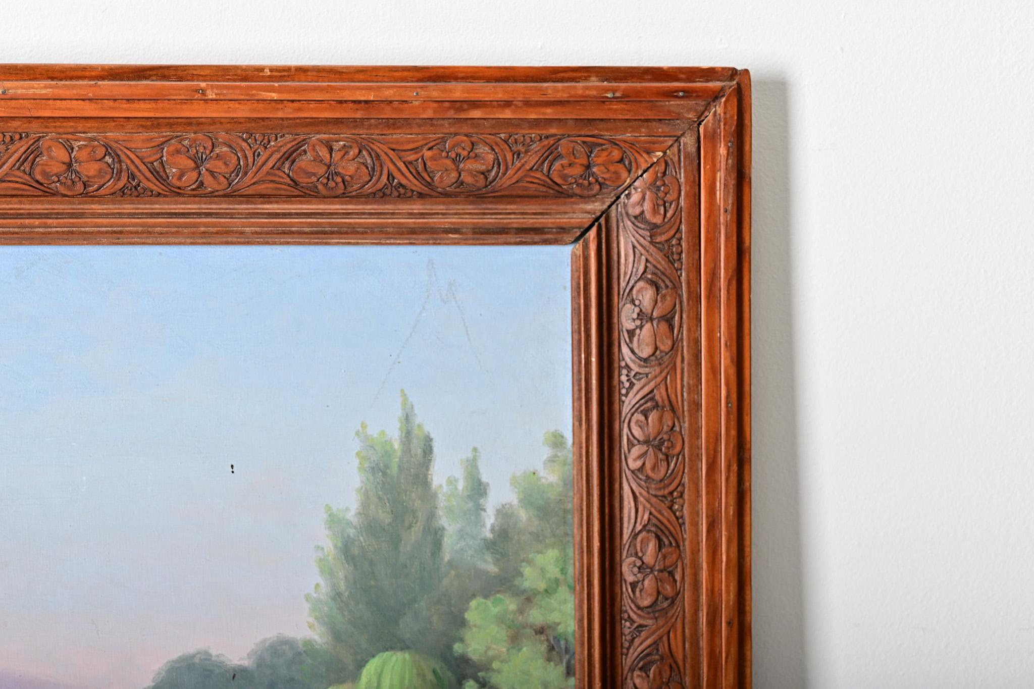 French Vintage Gerahmte Landschaft (Französisch) im Angebot