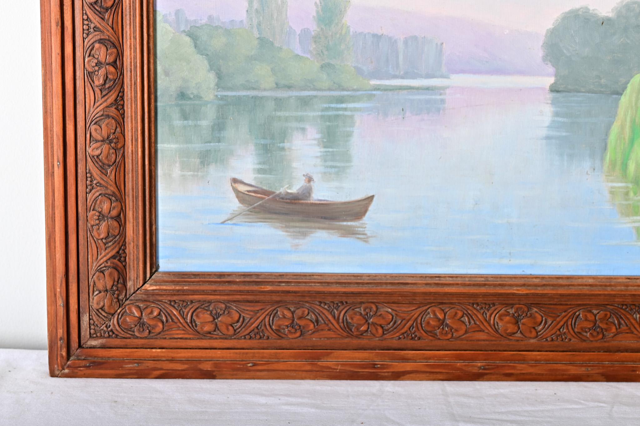French Vintage Gerahmte Landschaft (Holz) im Angebot