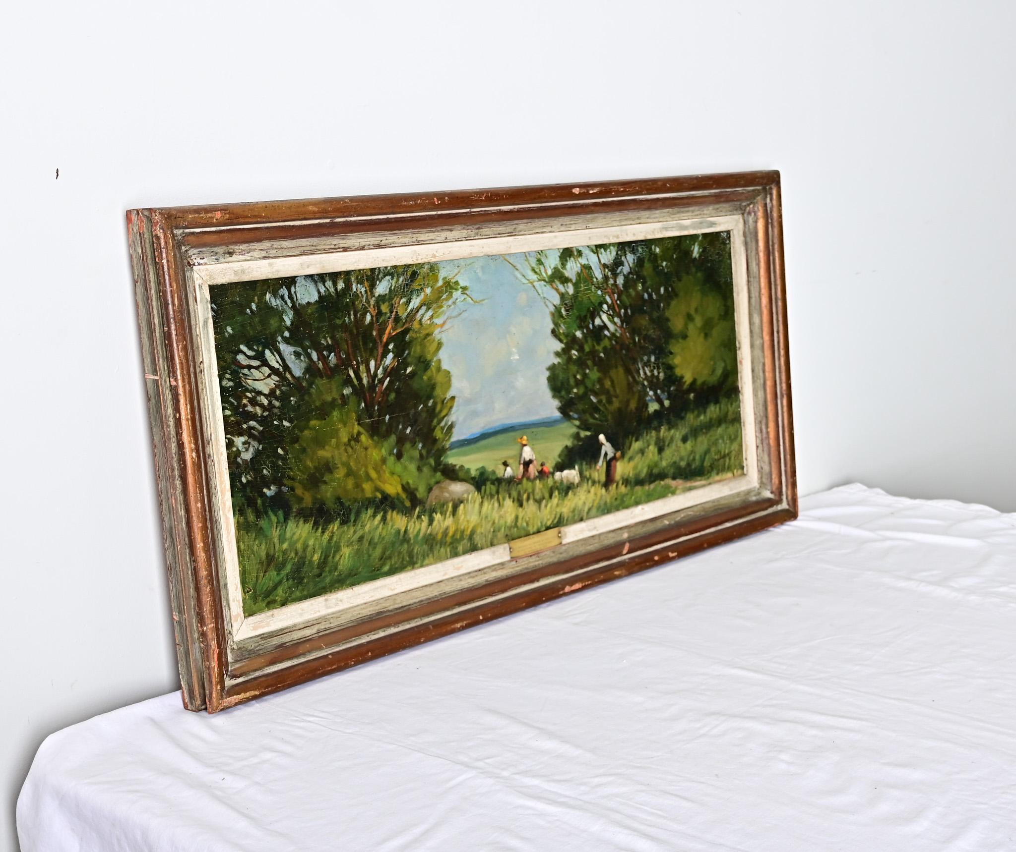 Französisch Vintage gerahmte Landschaft Gemälde im Angebot 4