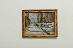 Gerahmtes Ölgemälde aus dem 20. Jahrhundert mit Winterwaldmotiv, signiert, Frankreich