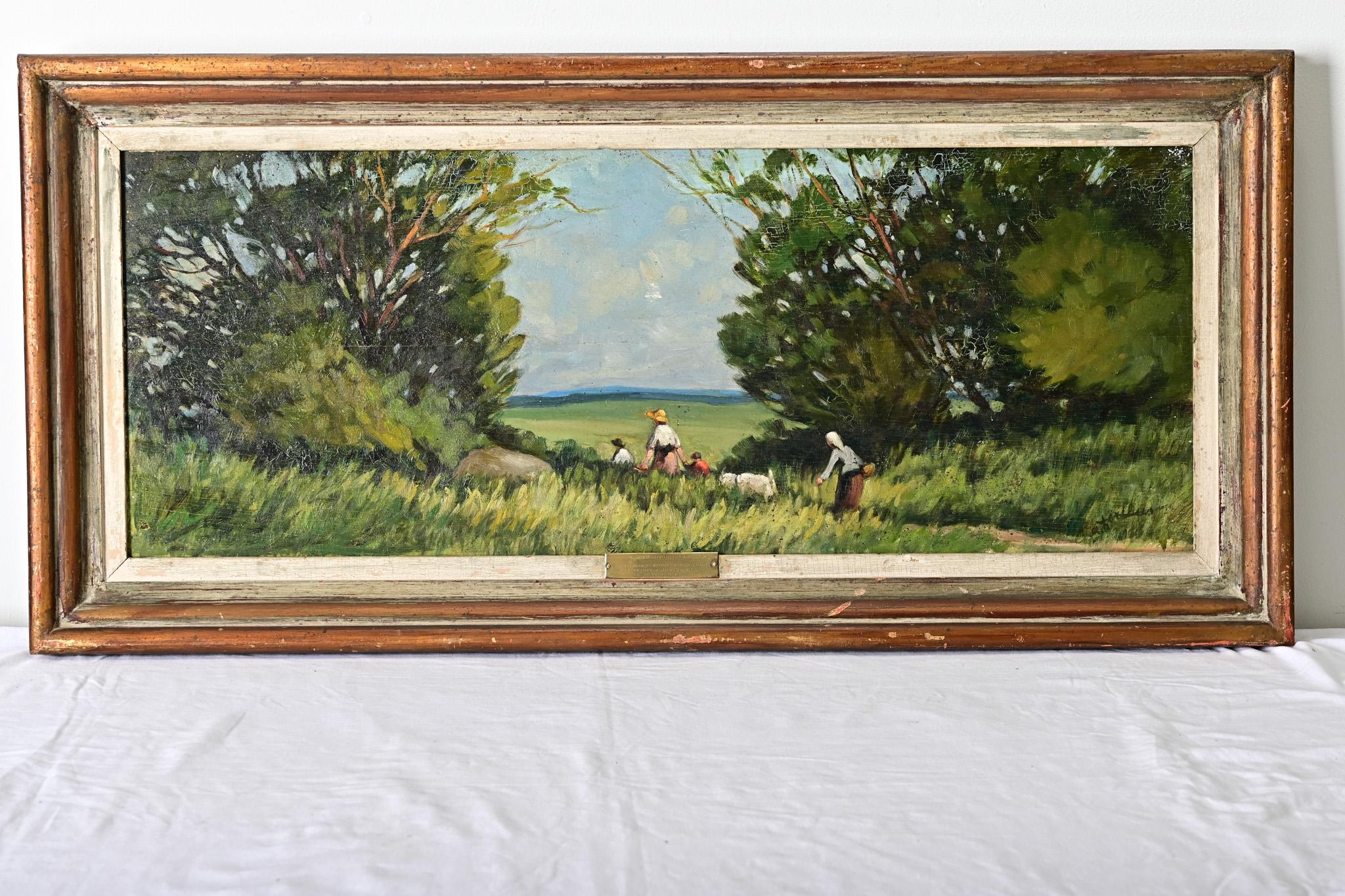 Französisch Vintage gerahmte Landschaft Gemälde (Moderne) im Angebot