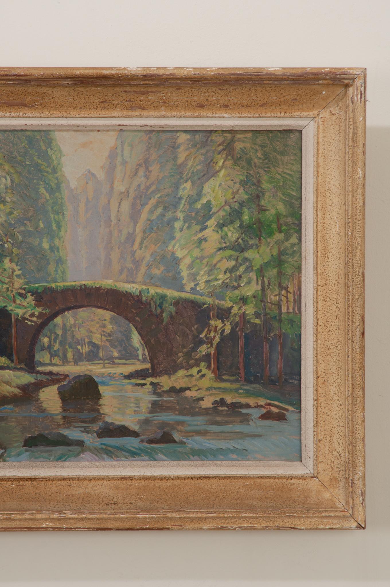 Hand-Crafted French Vintage Framed Landscape Painting For Sale