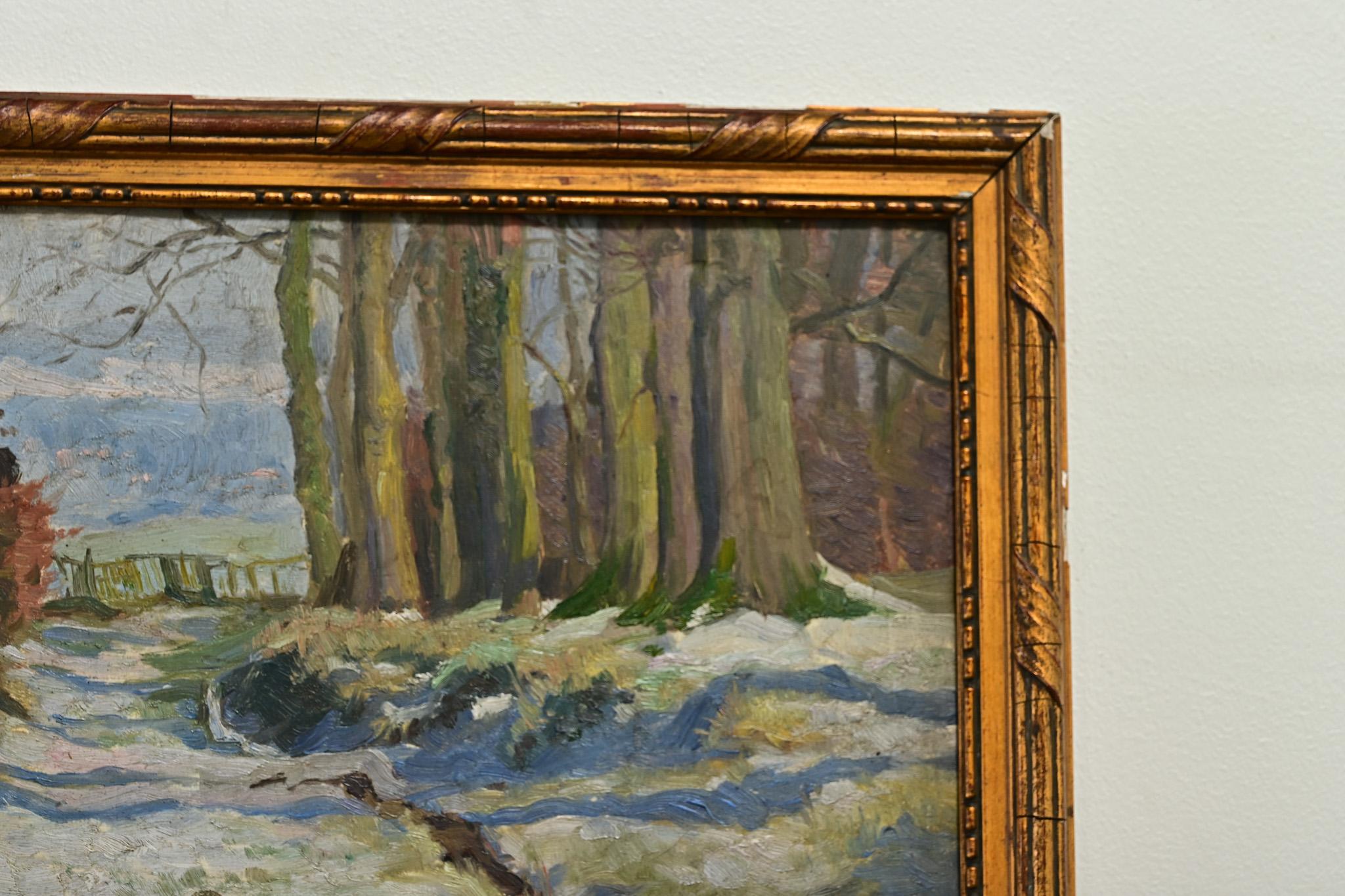 Hand-Painted French Vintage Framed Landscape Painting For Sale