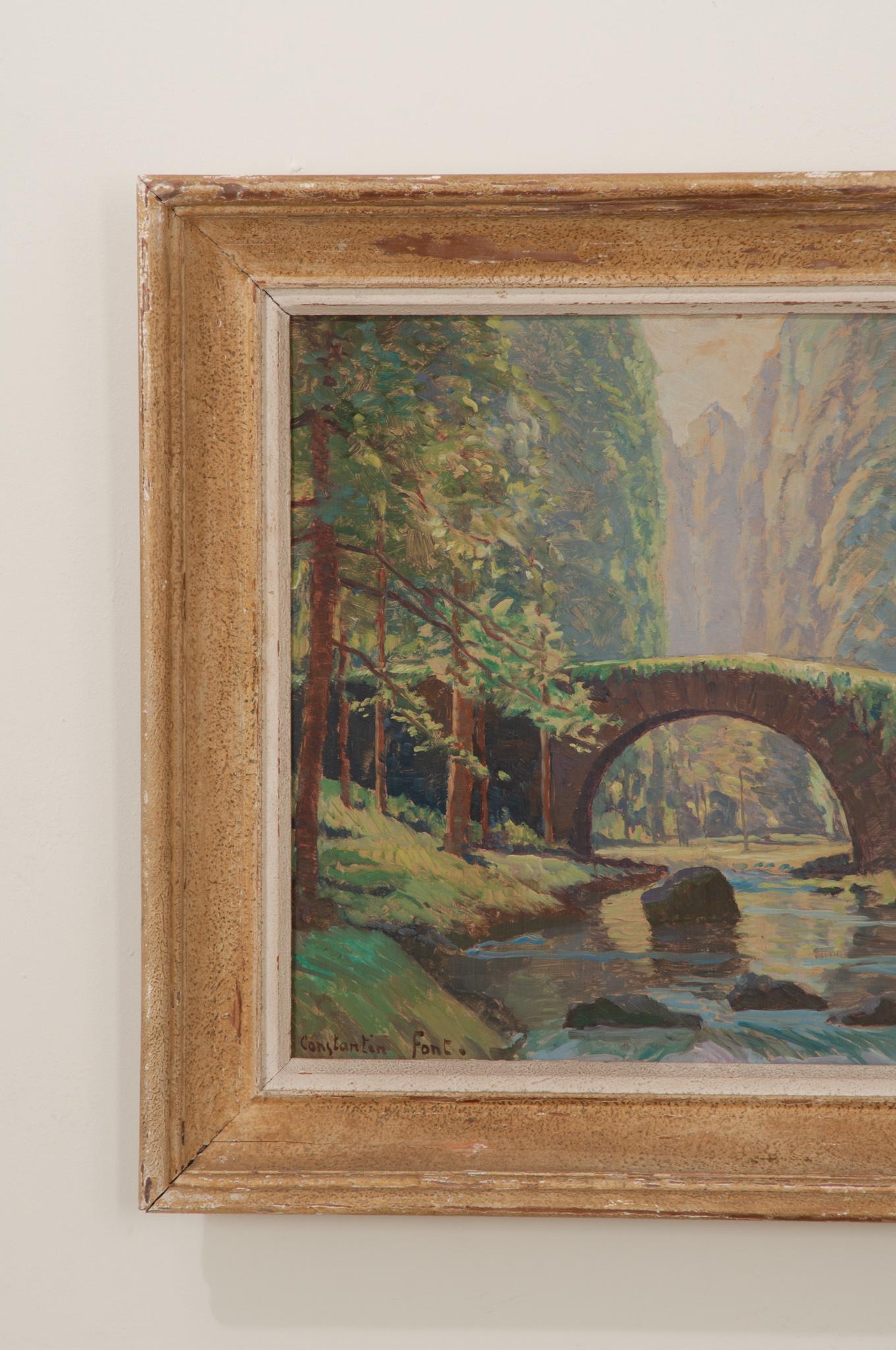 French Vintage Framed Landscape Painting In Good Condition For Sale In Baton Rouge, LA