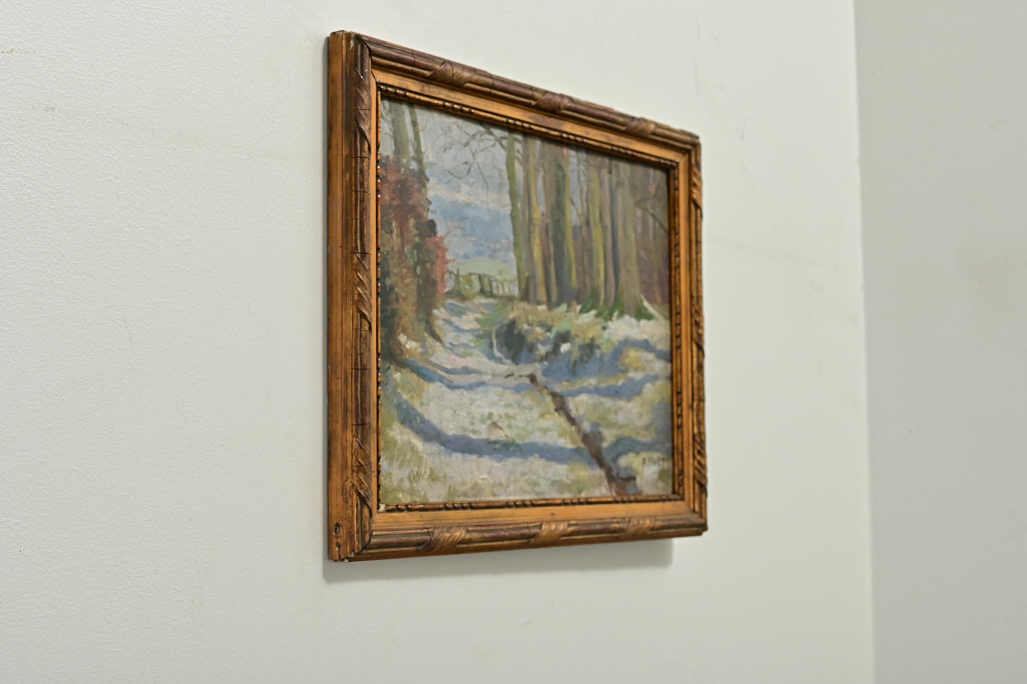 French Vintage Framed Landscape Painting In Good Condition For Sale In Baton Rouge, LA