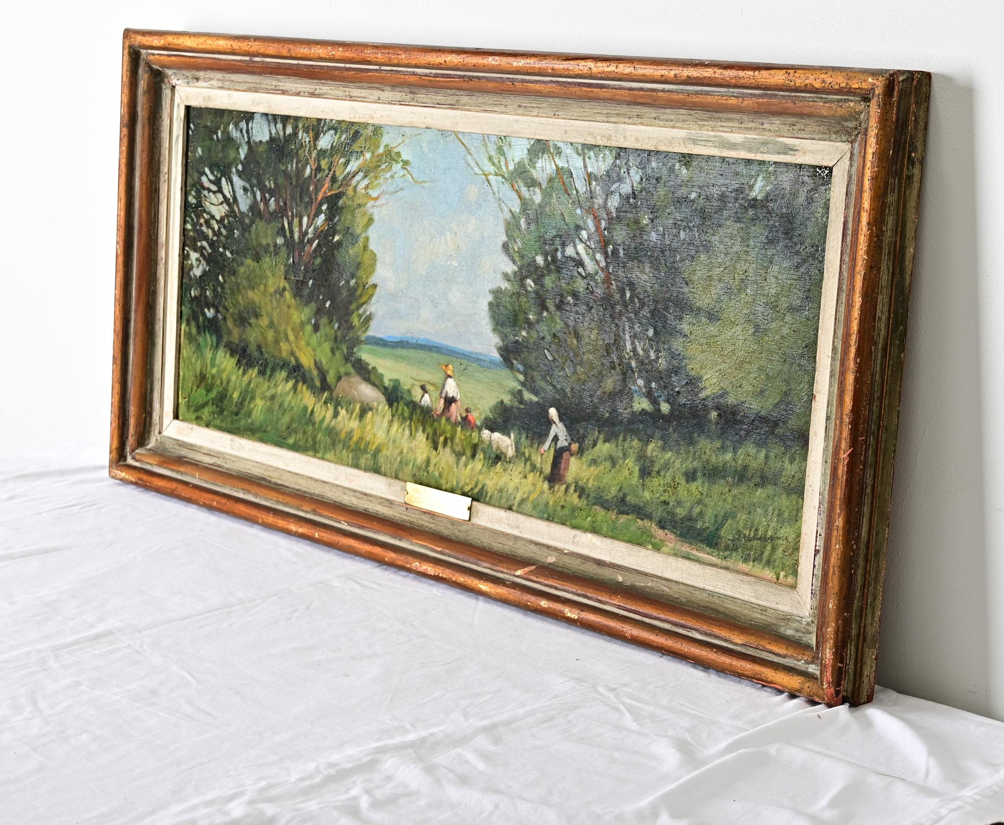Französisch Vintage gerahmte Landschaft Gemälde (20. Jahrhundert) im Angebot