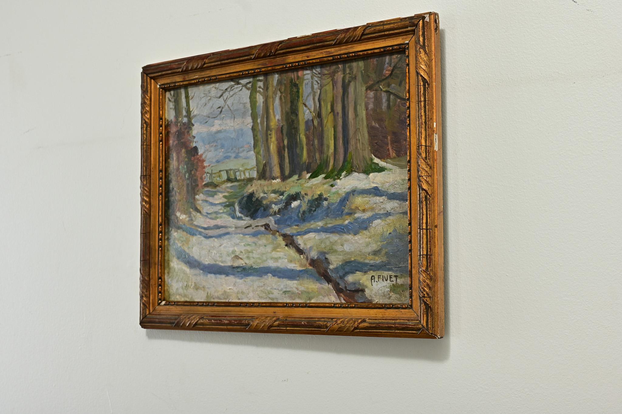 French Vintage Framed Landscape Painting For Sale 1
