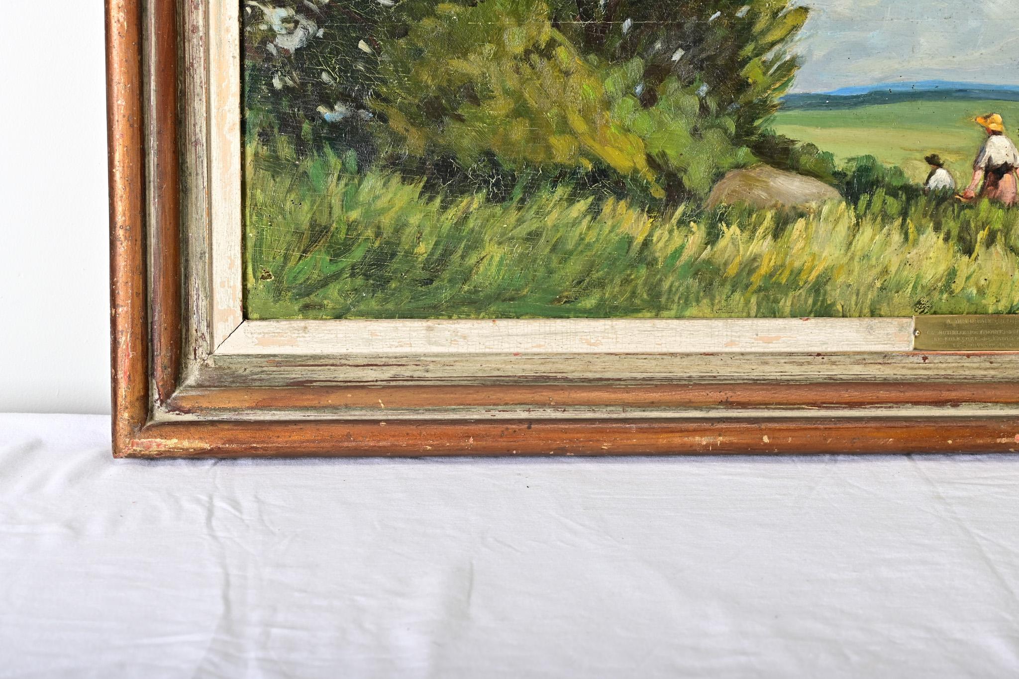 Französisch Vintage gerahmte Landschaft Gemälde (Leinwand) im Angebot