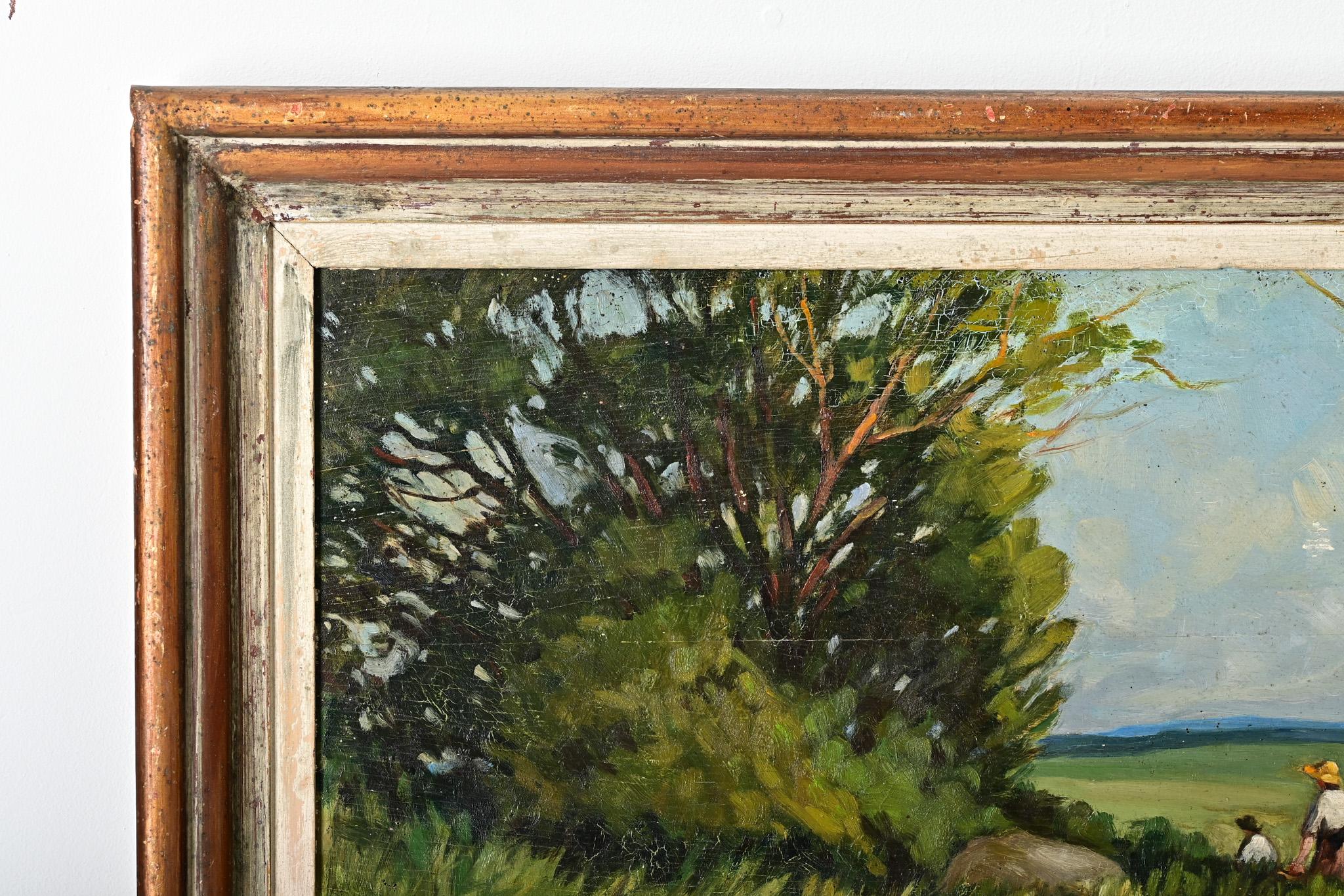 Französisch Vintage gerahmte Landschaft Gemälde im Angebot 1