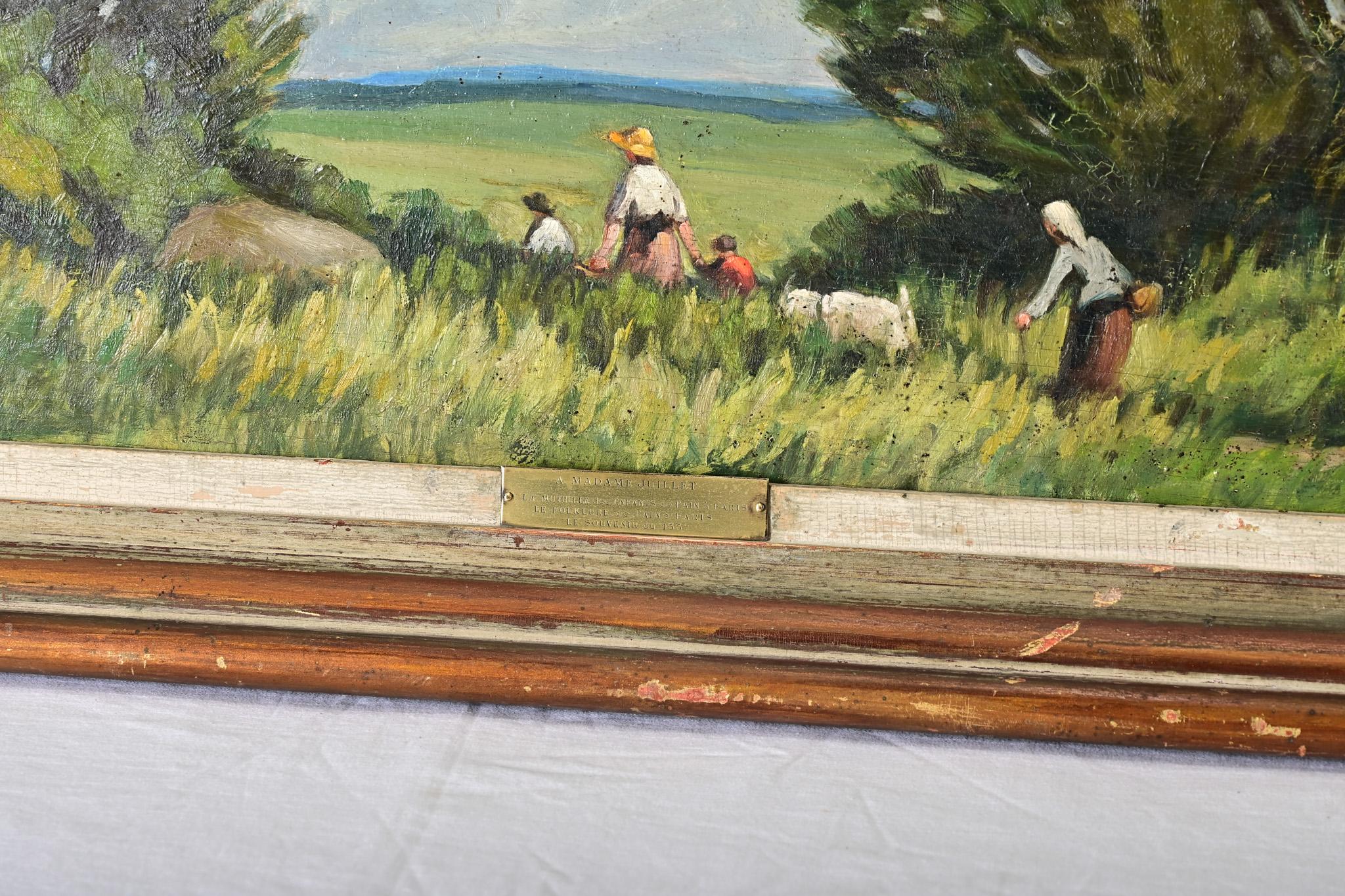 Französisch Vintage gerahmte Landschaft Gemälde im Angebot 2