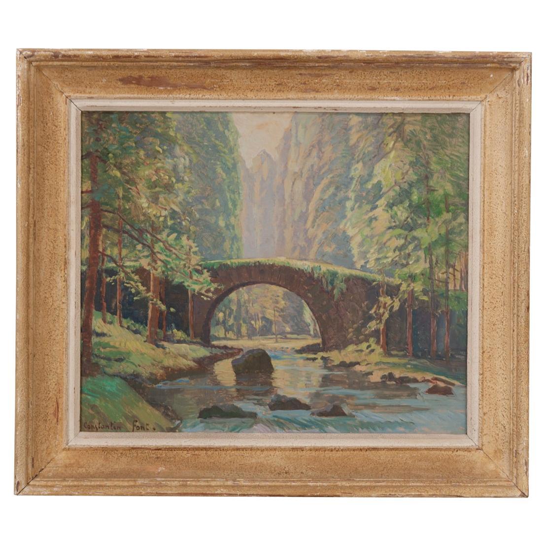French Vintage Framed Landscape Painting For Sale