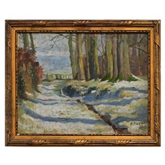 Quadro di paesaggio francese vintage con cornice
