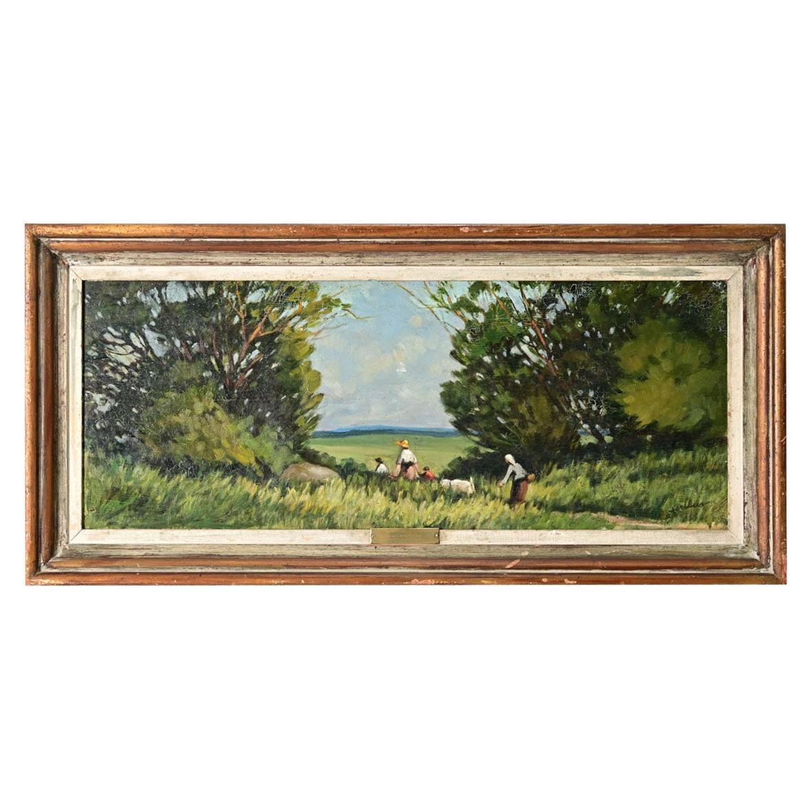 Französisch Vintage gerahmte Landschaft Gemälde