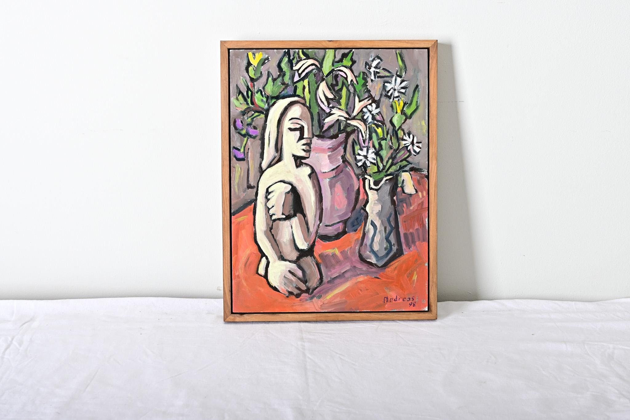 Obwohl dieses zeitgenössische französische Ölgemälde auf Holzplatte jüngeren Datums ist (ca. 1998), lassen sich Stil und Thema bis zu den französischen und deutschen Malern des Expressionismus wie George Rouault und Fernand Leger zurückverfolgen,