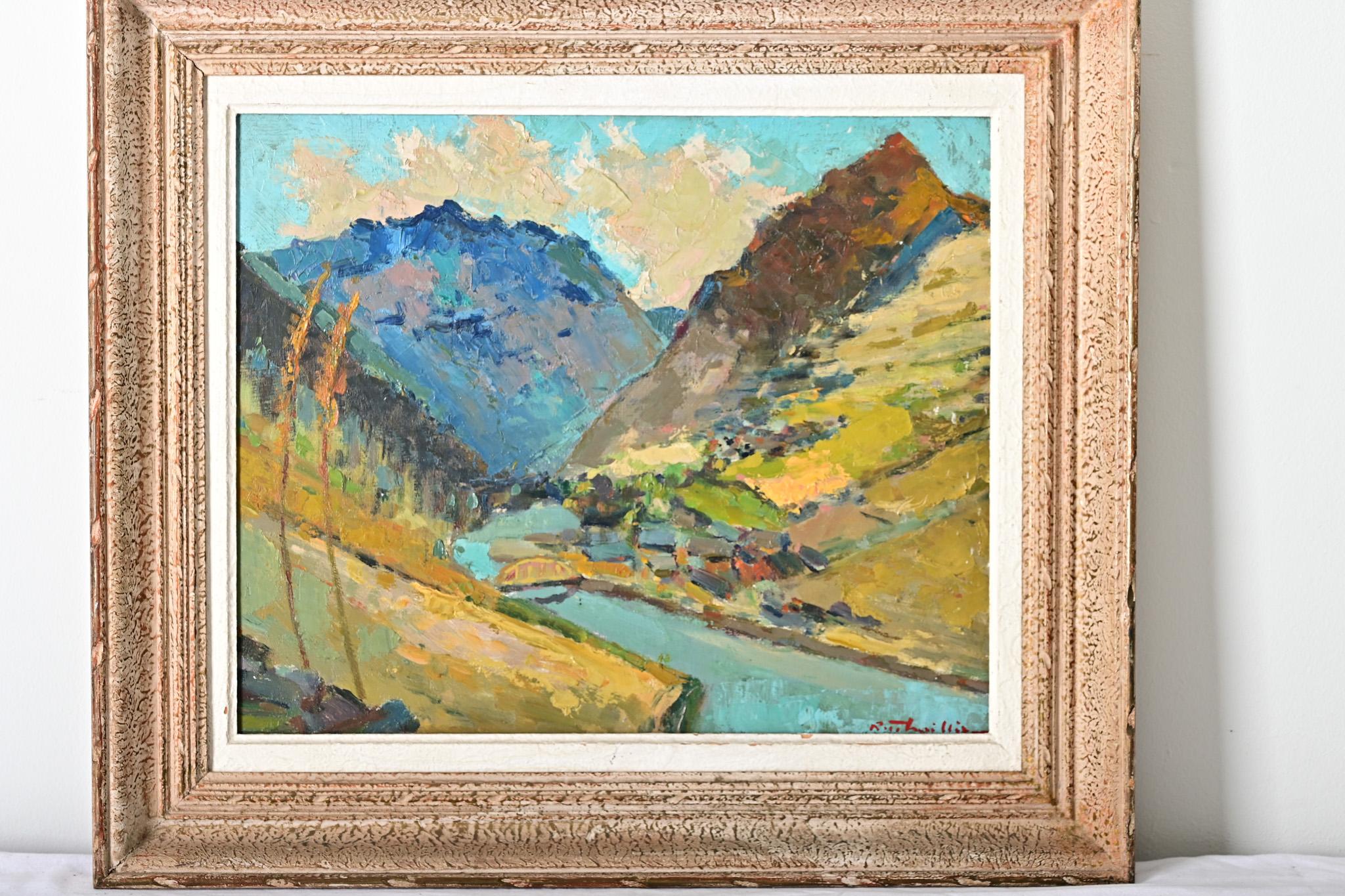 Französisch Vintage gerahmt Berglandschaft (Geölt) im Angebot
