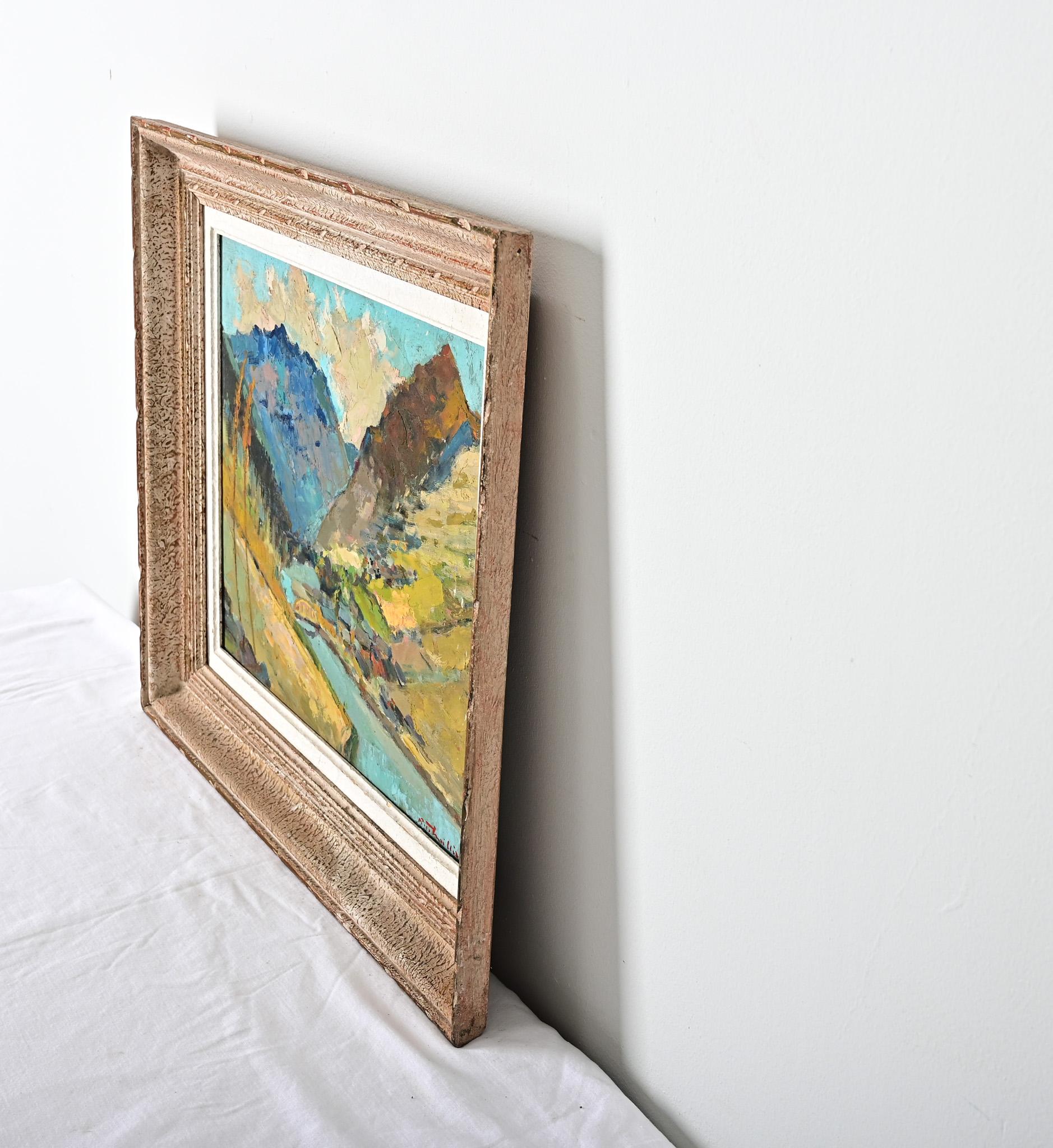 Französisch Vintage gerahmt Berglandschaft (Leinwand) im Angebot