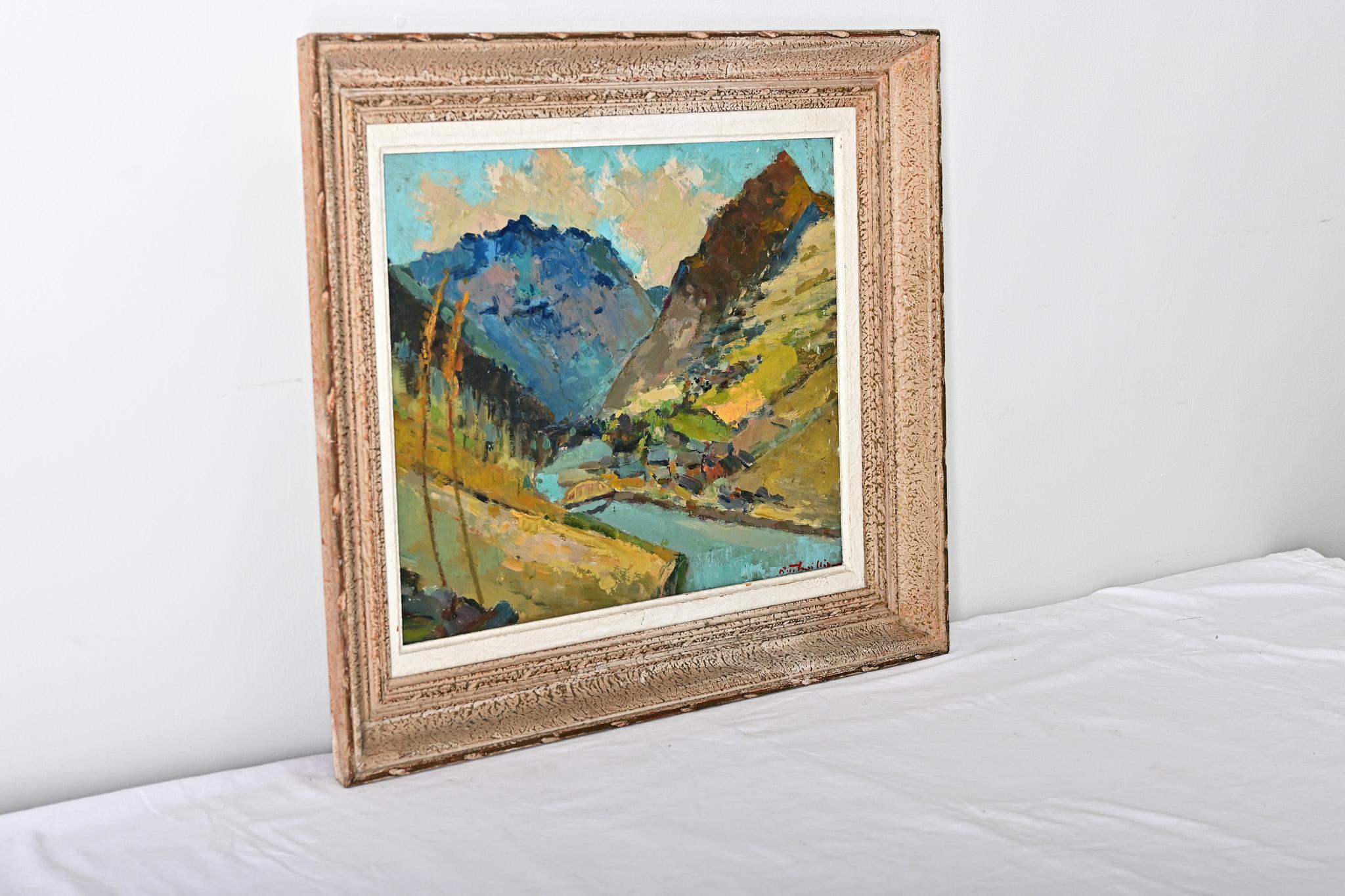 Französisch Vintage gerahmt Berglandschaft im Angebot 1