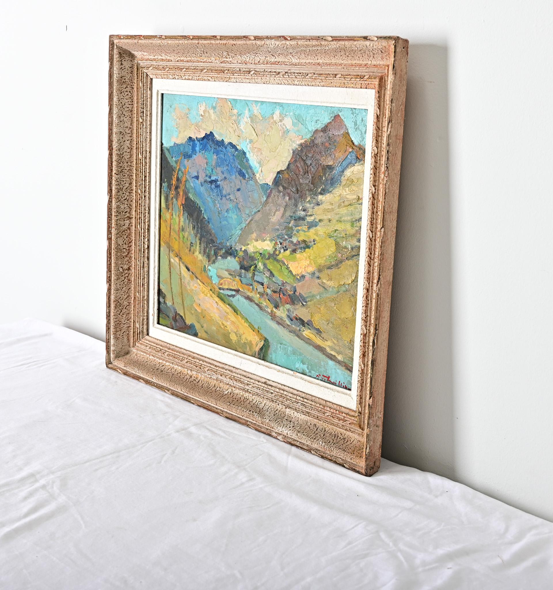 Französisch Vintage gerahmt Berglandschaft im Angebot 2