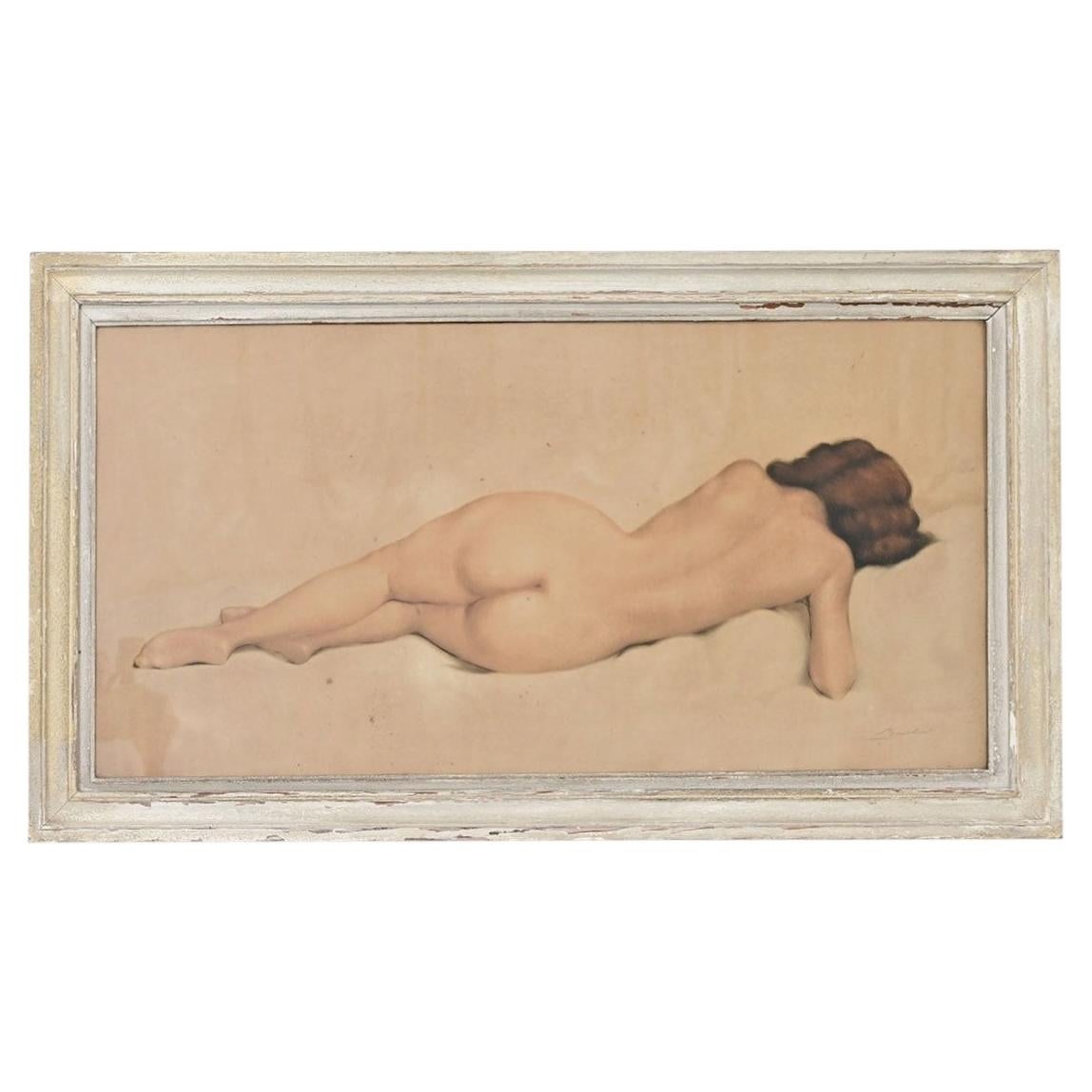 French Vintage Framed Nude Drawing