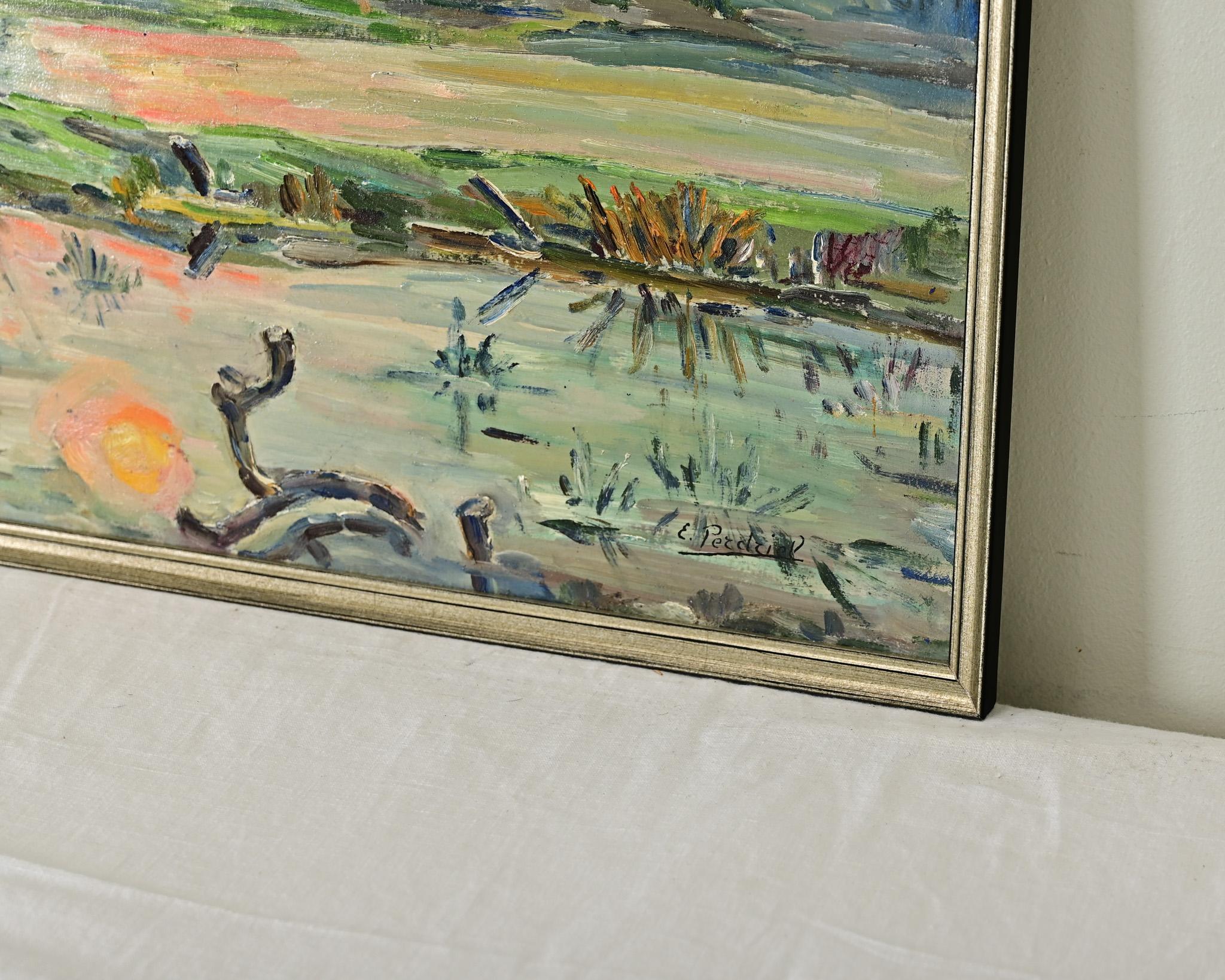 Französisch Vintage gerahmt Öl auf Panel Küstenszene (20. Jahrhundert) im Angebot